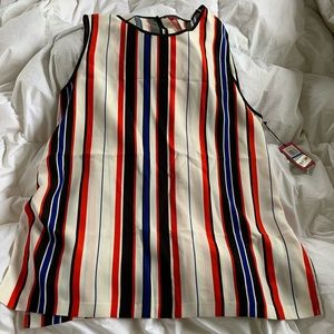 NWT Vince Camuto Antique White Sport Chic Sleeveless Tunic Striped Top Blouse ❤️